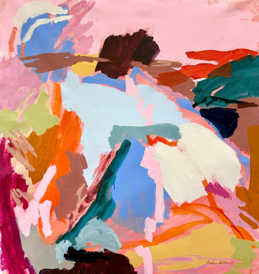 Original abstract artwork titled "Dance Around" by Prudence De Marchi, featuring vibrant, dynamic brushstrokes and colorful patterns.
