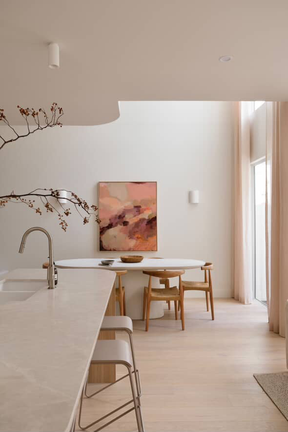 Abstract art in modern aesthetic dining room.