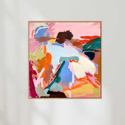 Abstract artwork titled "Dance Around" by Prudence De Marchi, showcasing vibrant, flowing colors and dynamic brushstrokes.