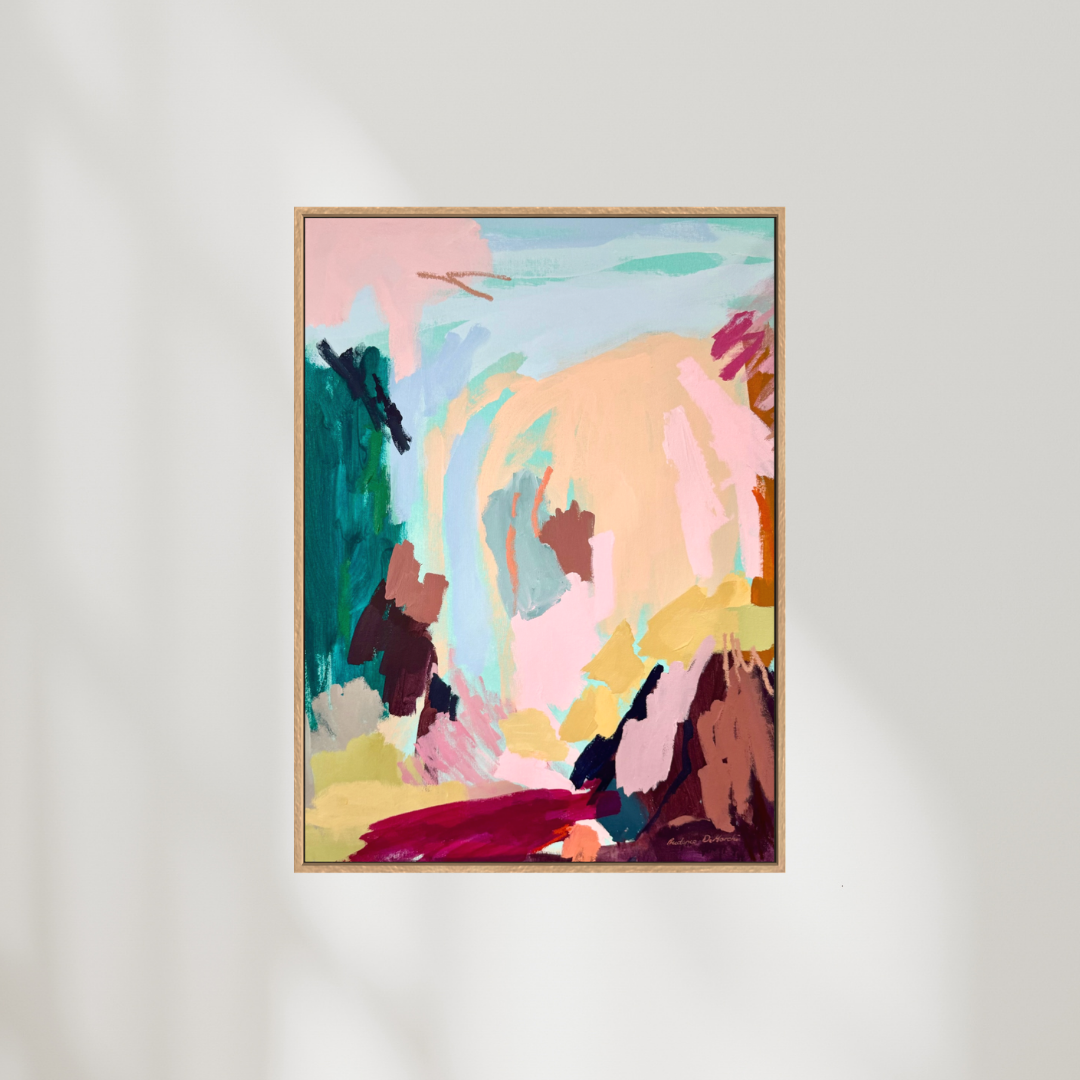 Abstract artwork titled Find The Joy by Prudence De Marchi featuring vibrant, expressive brushstrokes and colorful modern design.