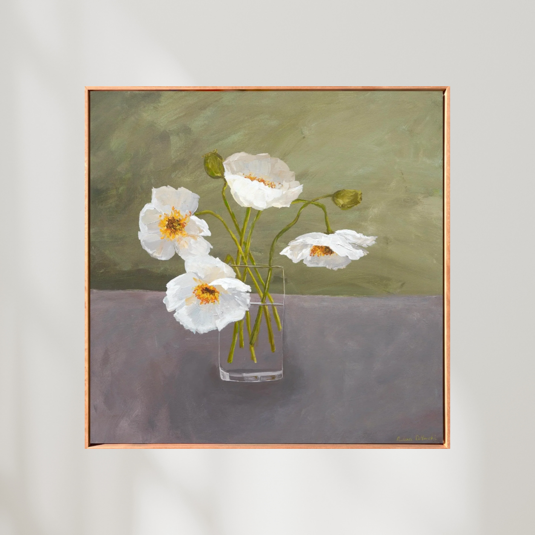 Hello Friend | White Poppies Canvas Art Print - Prudence De Marchi