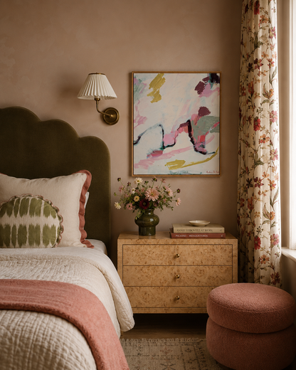 Abstract artwork titled "Staying With You" by Prudence De Marchi, featuring vibrant colors and expressive brushstrokes.