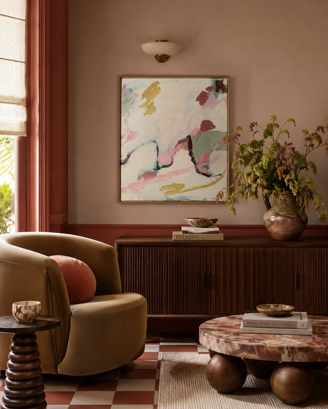 Abstract artwork titled "Staying With You" by Prudence De Marchi, featuring colorful, textured brushstrokes on canvas.
