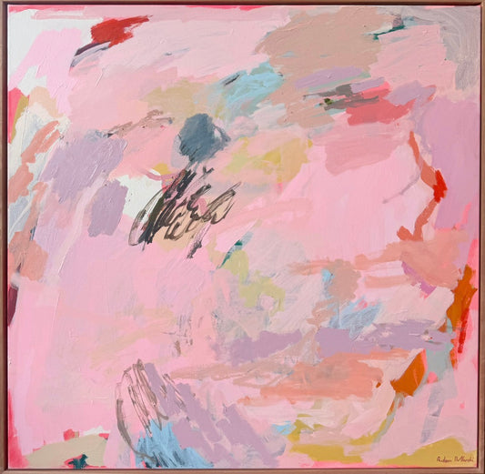 Abstract original artwork by Prudence De Marchi titled "Escape the Mundane" featuring vibrant, flowing colors and dynamic brushstrokes.