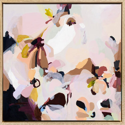 Abstract canvas art print titled Sunday Bliss by Prudence De Marchi, featuring vibrant, colorful brushstrokes on a modern wall display.