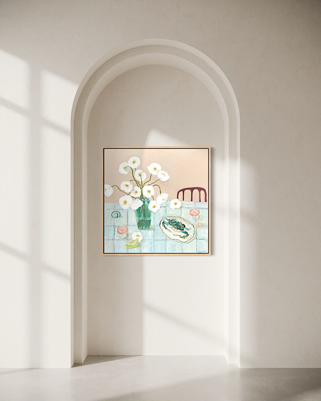 Abstract floral canvas art print by Prudence De Marchi featuring vibrant, flowing floral designs on a textured canvas background.