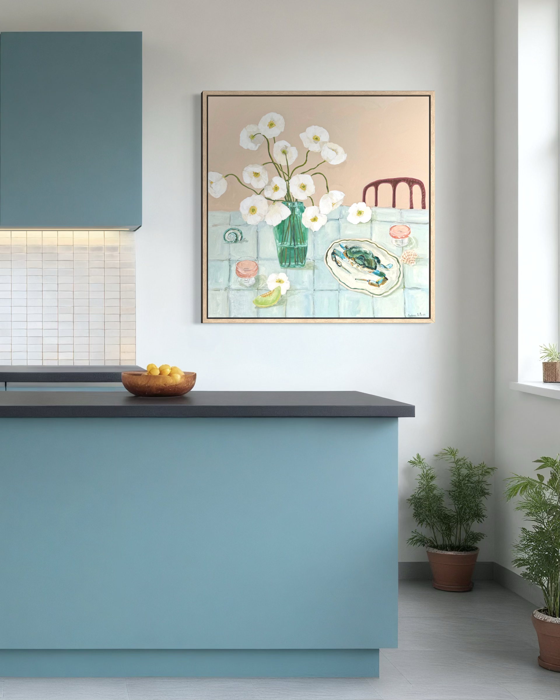 Abstract floral canvas art print titled The Long Lunch by Prudence De Marchi, featuring vibrant, artistic floral designs on canvas.