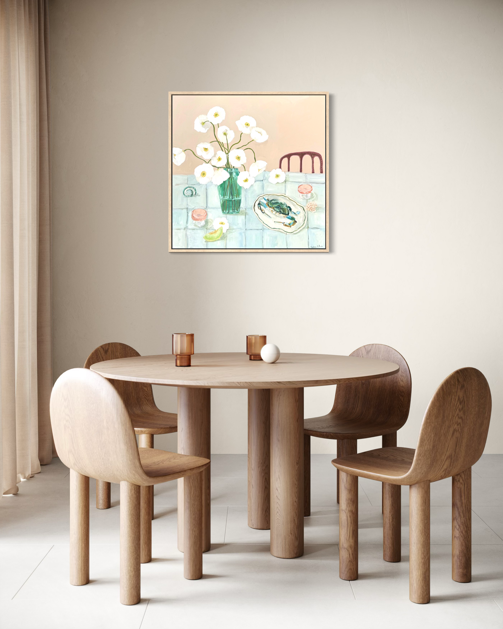 Abstract floral canvas art print titled The Long Lunch by Prudence De Marchi, featuring vibrant, modern floral artwork.