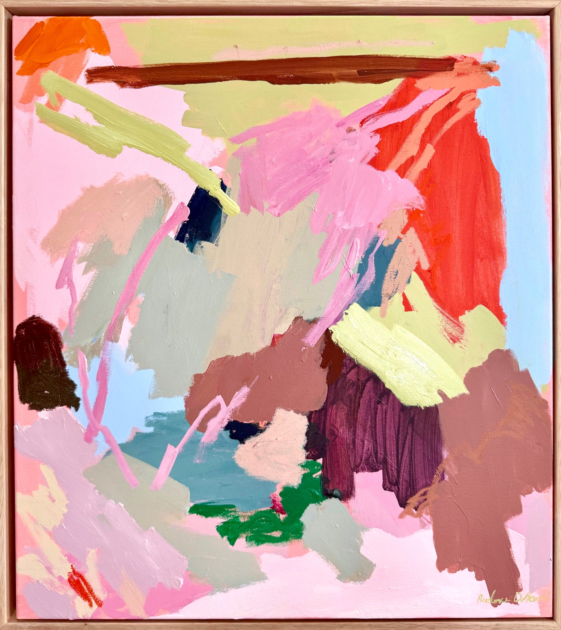 Abstract original artwork titled "Don’t Let The Pink Win" by Prudence De Marchi, featuring bold pink and contrasting colors.