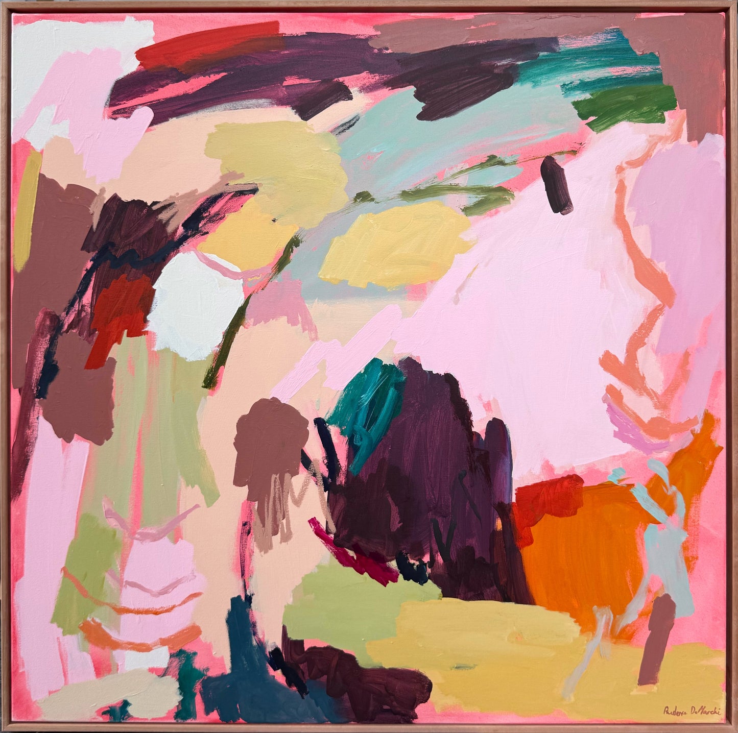 Abstract original artwork by Prudence De Marchi titled "Escape the Mundane," featuring vibrant colors and dynamic brushstrokes.