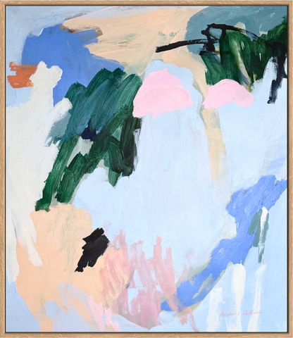 Abstract artwork titled "Let the Light In" by Prudence De Marchi, featuring vibrant colors and dynamic brushstrokes.