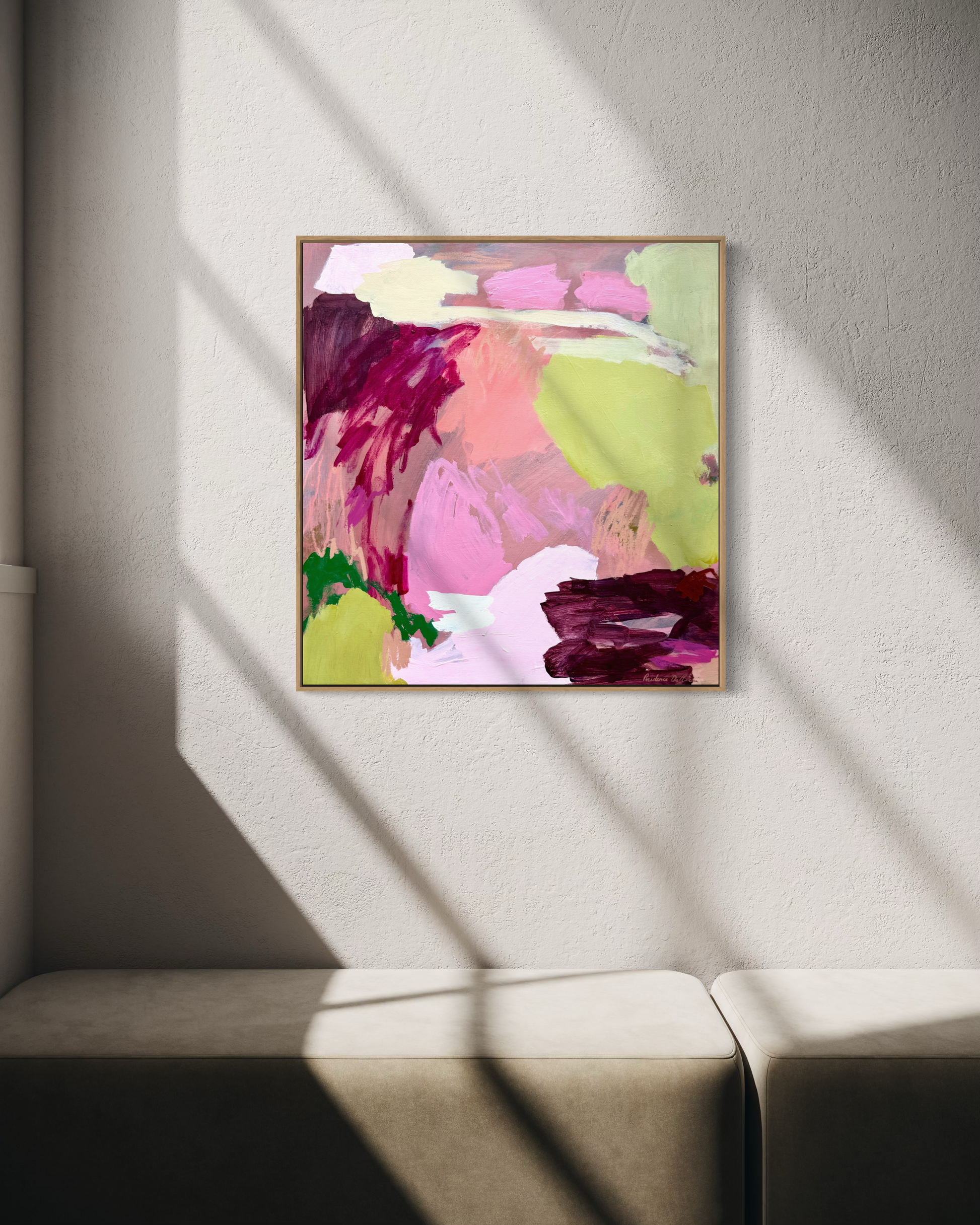 Abstract artwork titled "Forever Young" by Prudence De Marchi, featuring vibrant colors and dynamic brushstrokes.