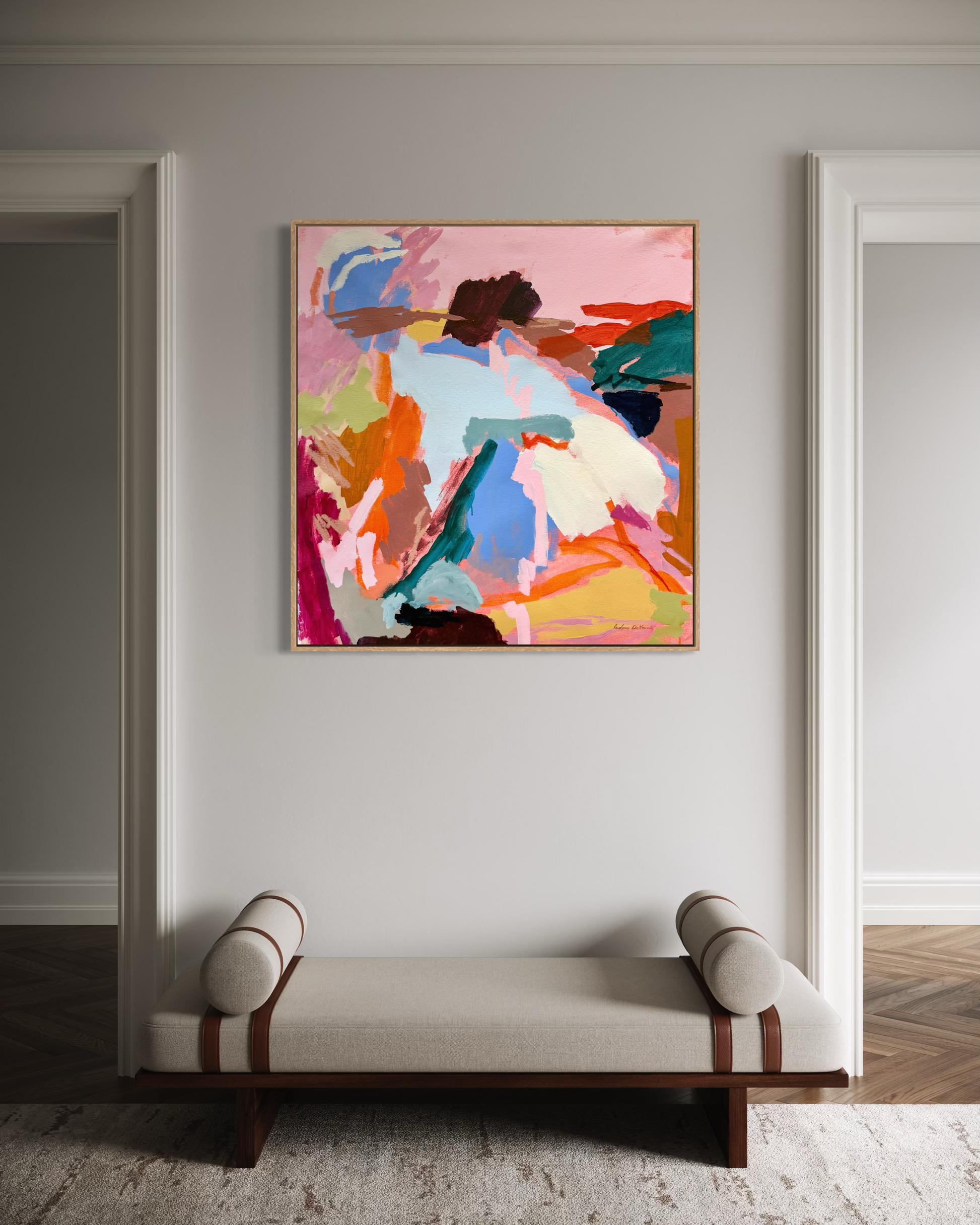 Abstract dance-themed artwork by Prudence De Marchi featuring vibrant, flowing shapes and bold colors in an original abstract design.