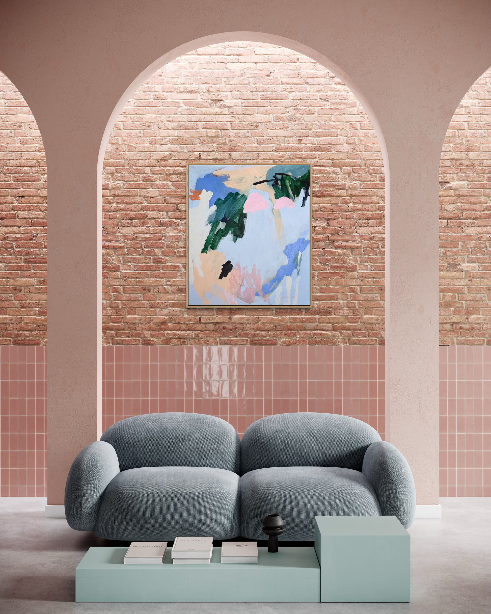 Original abstract artwork titled "Let the Light In" by Prudence De Marchi, featuring vibrant, luminous brushstrokes and artistic textures.