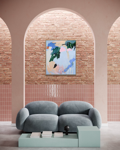 Original abstract artwork titled "Let the Light In" by Prudence De Marchi, featuring vibrant, luminous brushstrokes and artistic textures.
