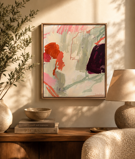 Abstract artwork titled Climbing Forces by Prudence De Marchi, featuring vibrant colors and dynamic brushstrokes on canvas.