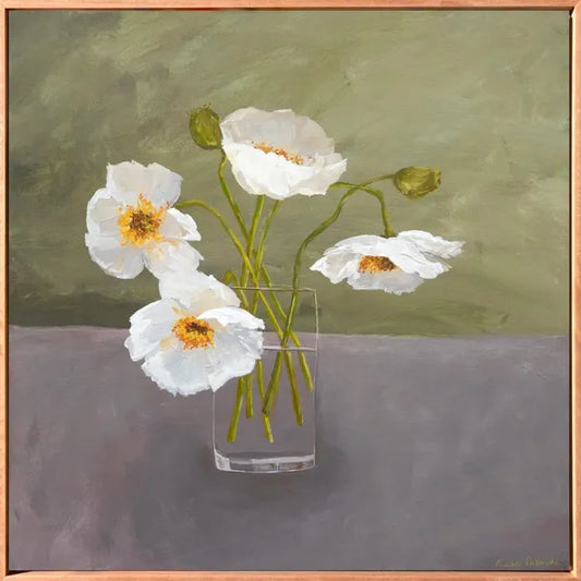 Hello Friend | White Poppies Canvas Art Print - Prudence De Marchi