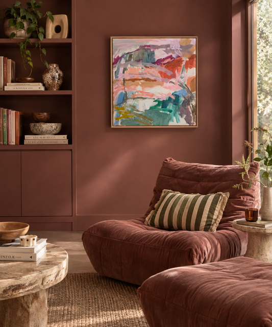 Abstract original artwork titled "Hold on Tight" by Prudence De Marchi, featuring vibrant colors and dynamic brushstrokes.