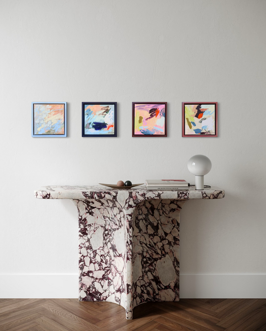 Original abstract artwork by Prudence De Marchi titled Jump Ahead, featuring vibrant, dynamic brushstrokes and bold colors.