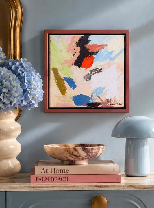 Abstract original artwork titled "Jump Ahead" by Prudence De Marchi, featuring vibrant, flowing colors and dynamic brushstrokes.