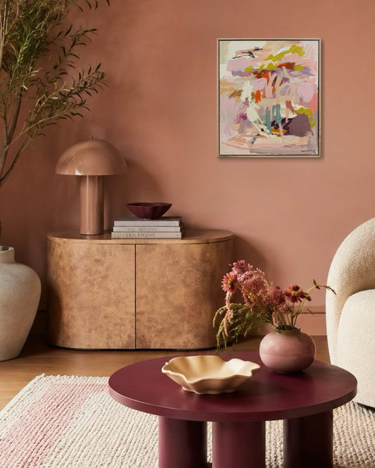 Prudence De Marchi original abstract artwork titled "Now You See Me" featuring vibrant, colorful brushstrokes on canvas.